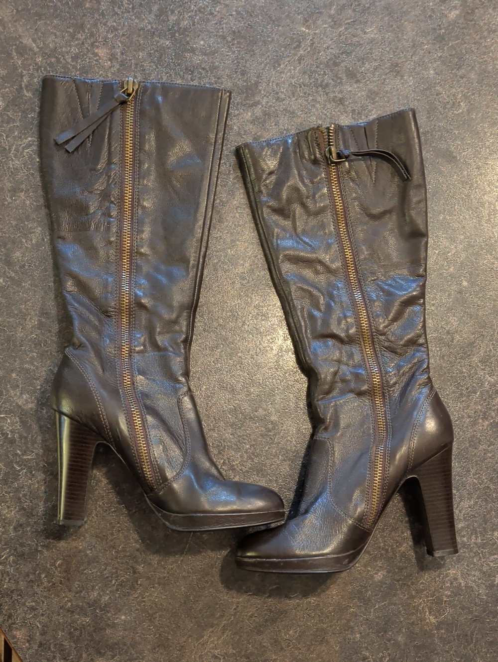 Dark Brown Leather Zip Heeled Boots